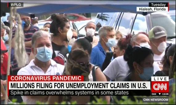 صف‌های طولانی بیکاران در آمریکا برای ثبت‌نام بیمه بیکاری خبر ساز شد