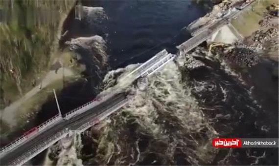 تخریب پل راه آهن به دلیل بالا آمدن آب