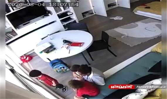 فیلمی از یک مادر و سه کودکش در لحظه انفجار بیروت