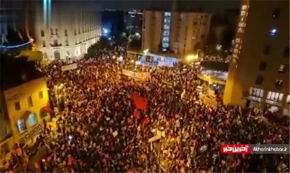 تظاهرات هزاران صهیونیست مقابل اقامتگاه نتانیاهو