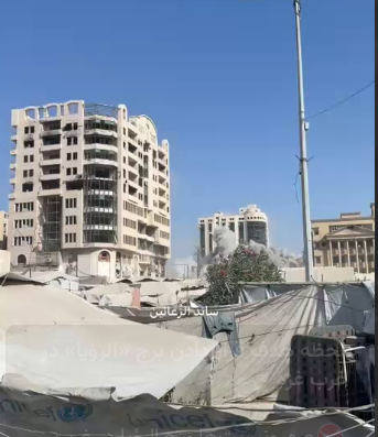 لحظه هدف قرار دادن برج «الرؤیا» در غرب غزه